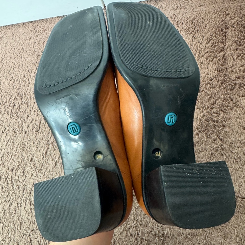 Nicole Brown Tan Pumps Retro Vintage Block Heel Loafer Leather 9 - Picture 8 of 9